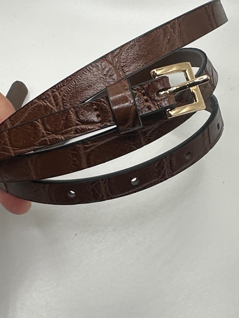 H&M Slim Dark Brown vegan leather Belt with Gold Buckle
